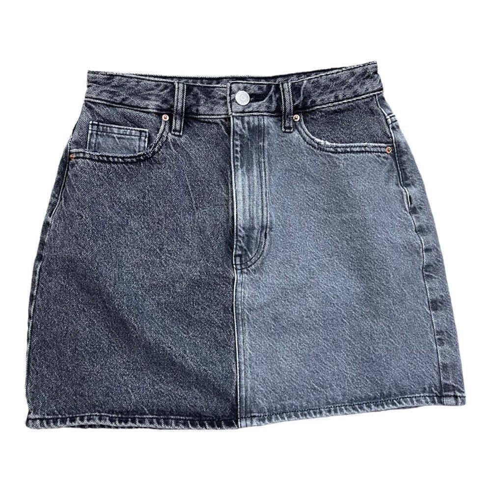 Pacsun Womens Denim Skirt 27 Two Tone Black Jean Mini Skirt Dark Wash EUC